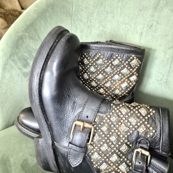 Studded Black Leather Ankle Boots - Picture 8 of 9